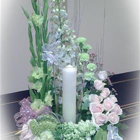 fwthumbVenue Decoraion Pedastal Arrangement Pastels with Candle.jpg